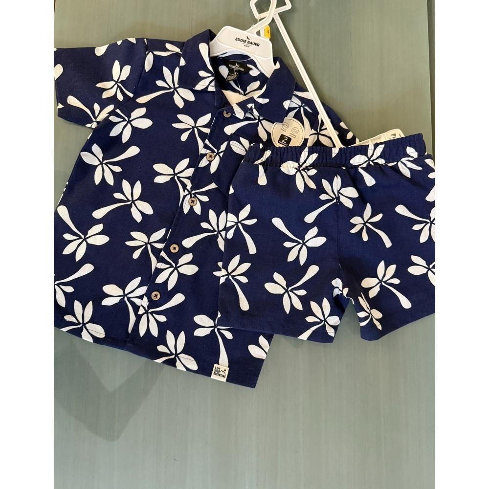 Tommy Bahama Toddler Boys 2 Pc Set Shirt Top And Shorts Blue Beach NWT New 3T